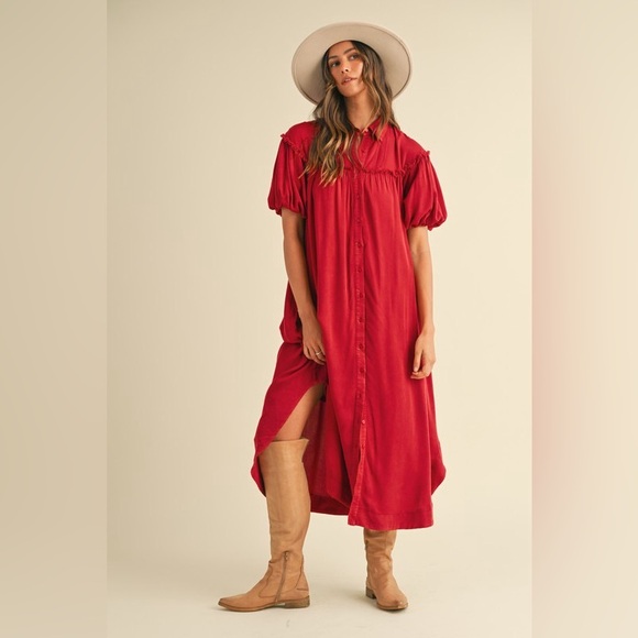 Dresses & Skirts - Annie Wear Mineral Washed Button Down Puff Sleeve Shirt Dress